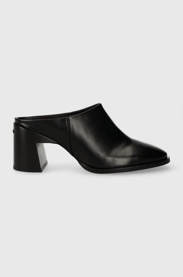 Calvin Klein Usnjeni natikači Calvin Klein GEO BLOCK MULE 60 ženski, črna barva, HW0HW01844