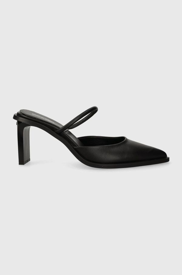 Calvin Klein Usnjeni natikači Calvin Klein PADDED CURVED STIL MULE PUMP 70 ženski, črna barva, HW0HW01991