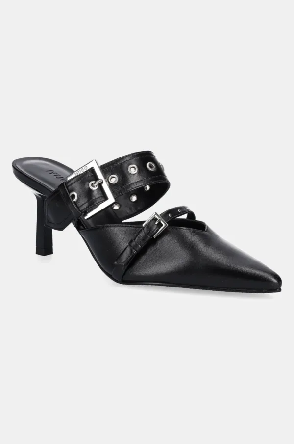 HUGO Usnjeni natikači HUGO Katniss ženski, črna barva, 50536401