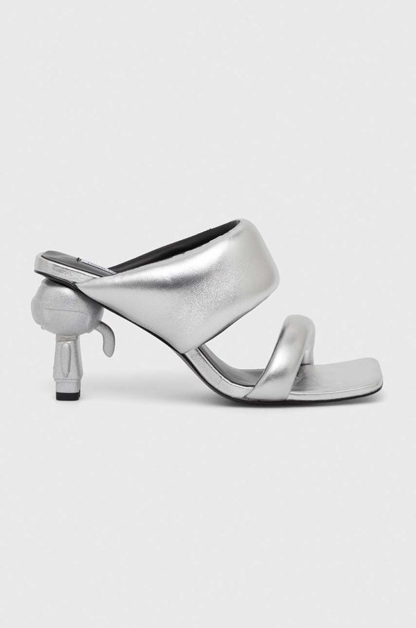 Karl Lagerfeld Usnjeni natikači Karl Lagerfeld IKON HEEL ženski, srebrna barva, KL39005A