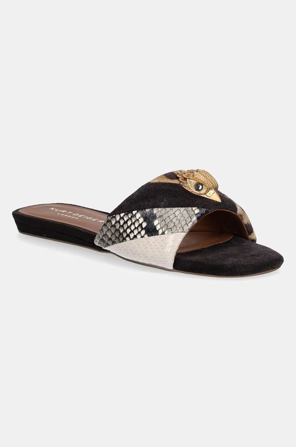 Kurt Geiger London Usnjeni natikači Kurt Geiger London Kensington Flat Sandal ženski, črna barva, 8496139189