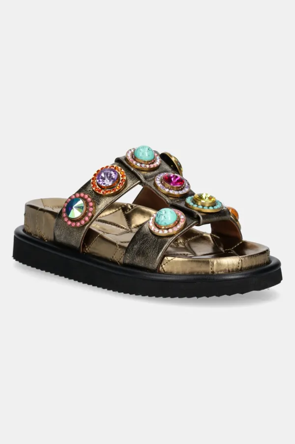 Kurt Geiger London Usnjeni natikači Kurt Geiger London Orson Crystal Sandal ženski, zlata barva, 9107168109