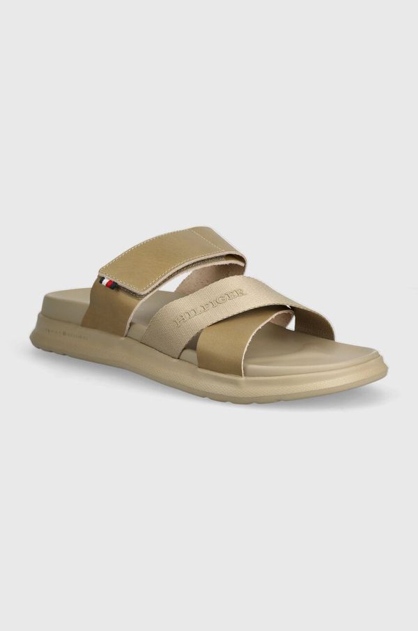 Tommy Hilfiger Usnjeni natikači Tommy Hilfiger D DENSITY MIX SANDAL moški, bež barva, FM0FM05004