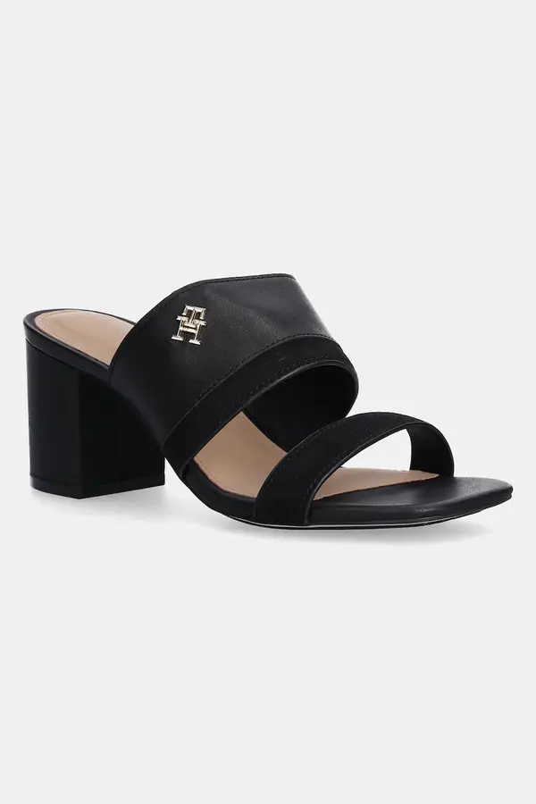 Tommy Hilfiger Usnjeni natikači Tommy Hilfiger LEATHER & SUEDE BLOCK HEEL MULE