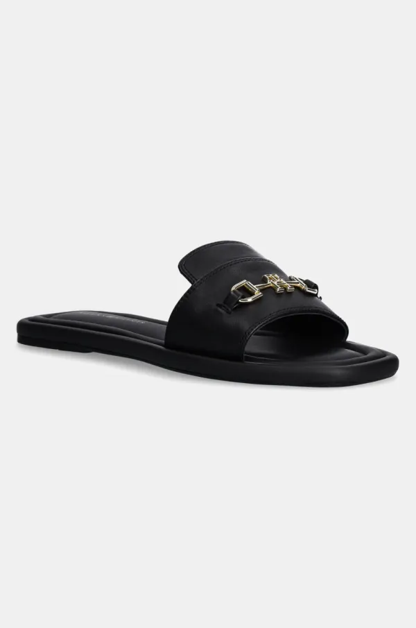 Tommy Hilfiger Usnjeni natikači Tommy Hilfiger LEATHER HORSEBIT MULE ženski, črna barva, FW0FW08420
