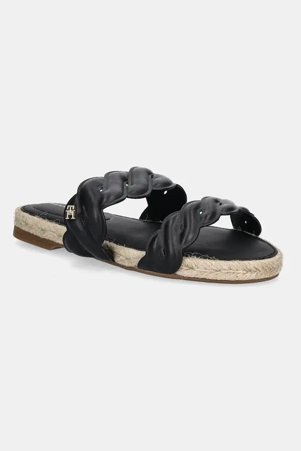 Tommy Hilfiger Usnjeni natikači Tommy Hilfiger LEATHER ROPE ESPADRILLE MULE