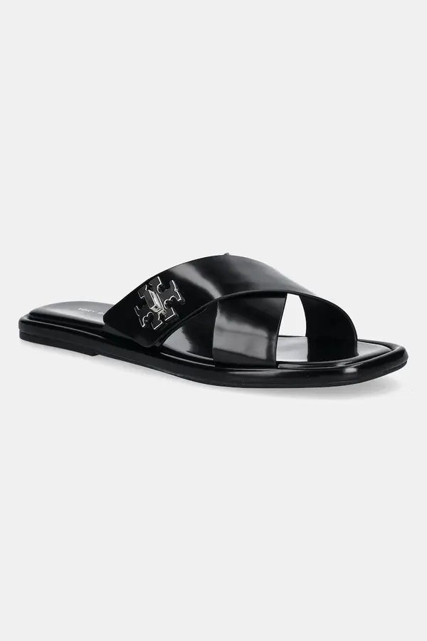 Tory Burch Usnjeni natikači Tory Burch T Lock Cross Band Slide