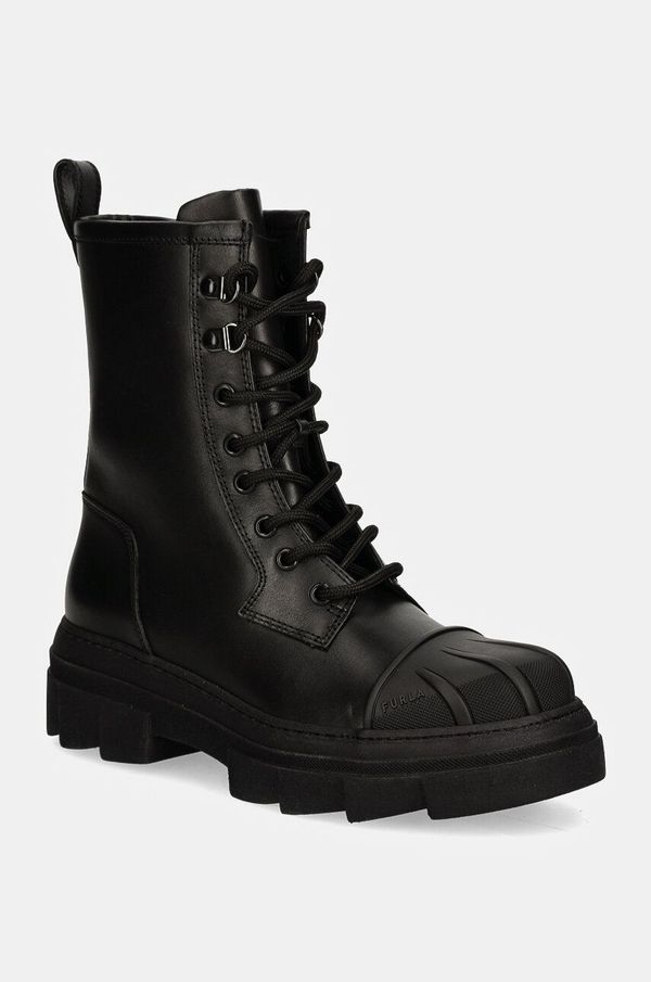 Furla Usnjeni nizki škornji Furla Gum Army Boot ženski, črna barva, YI60FGU BX3508 O6000