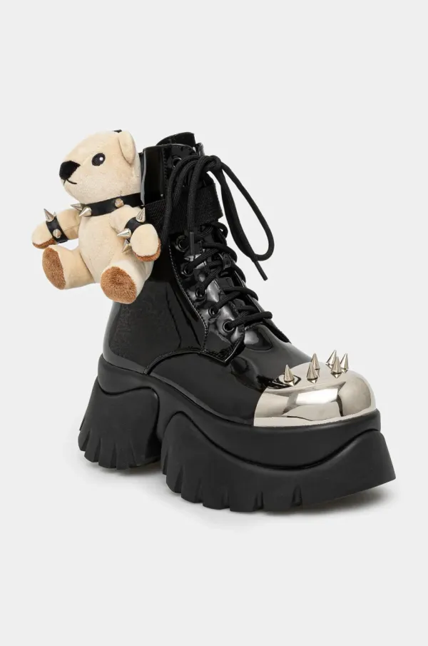 Koi Footwear Usnjeni nizki škornji Koi Footwear x Rocky Horror Show Eddie’s Teddy ženski, črna barva, Eddie s Teddy