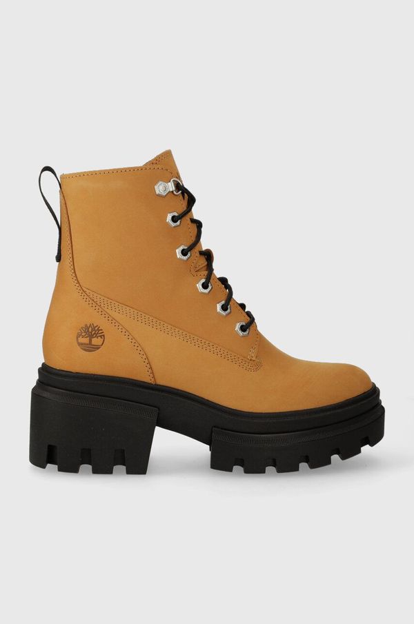 Timberland Usnjeni nizki škornji Timberland Everleigh Boot 6in LaceUp ženski, rjava barva, TB0A41QK2311