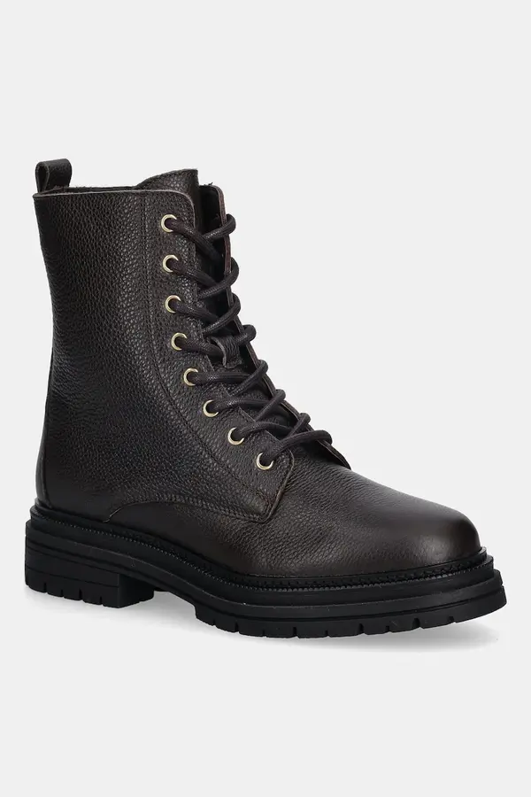 Tommy Hilfiger Usnjeni nizki škornji Tommy Hilfiger TH PLAQUE PEBBLE LACE BOOT