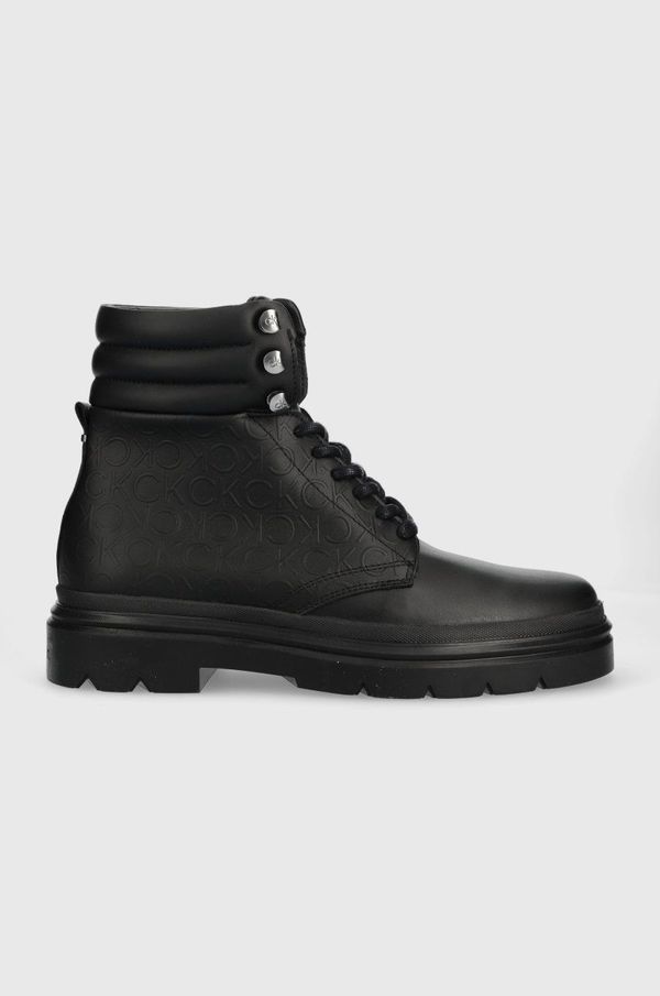 Calvin Klein Usnjeni piščančki Calvin Klein Combat Boot Mono moški, črna barva