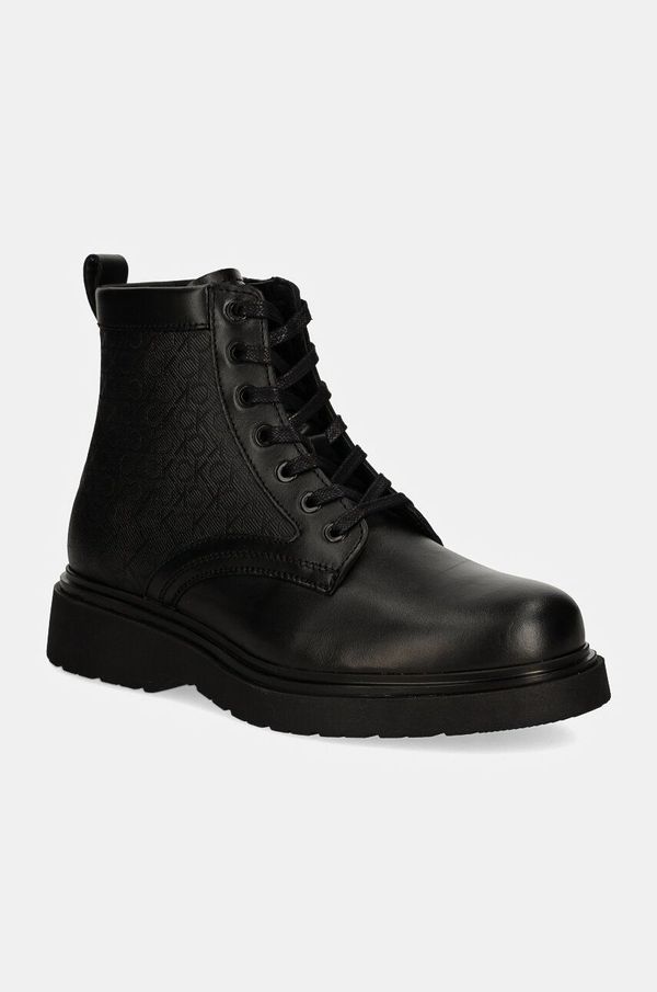 Calvin Klein Usnjeni piščančki Calvin Klein LACE UP BOOT W/ ZIP MONO moški, črna barva, HM0HM01580