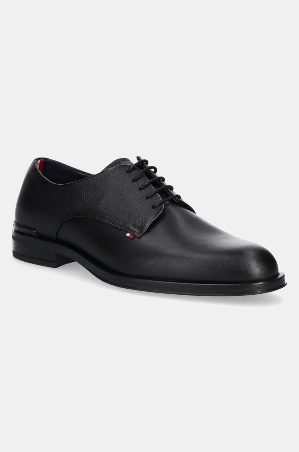 Tommy Hilfiger Usnjeni polškornji Tommy Hilfiger CORE HILFIGER LEATHER SHOE moški, črna barva, FM0FM05375