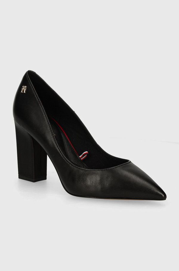 Tommy Hilfiger Usnjeni salonarji Tommy Hilfiger BLOCK HEEL POINTED PUMP LEATHER črna barva, FW0FW08149