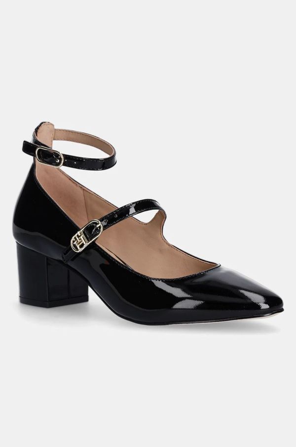 Tommy Hilfiger Usnjeni salonarji Tommy Hilfiger PUMP DOUBLE STRAP PATENT LEATHER črna barva, FW0FW08566