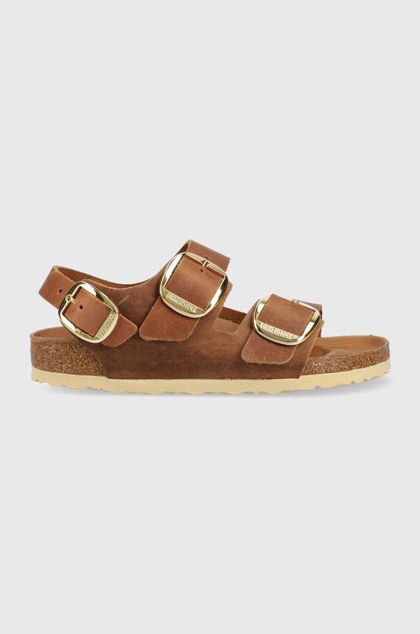 Birkenstock Usnjeni sandali Birkenstock Milano Big Buckle ženski, rjava barva, 1024067