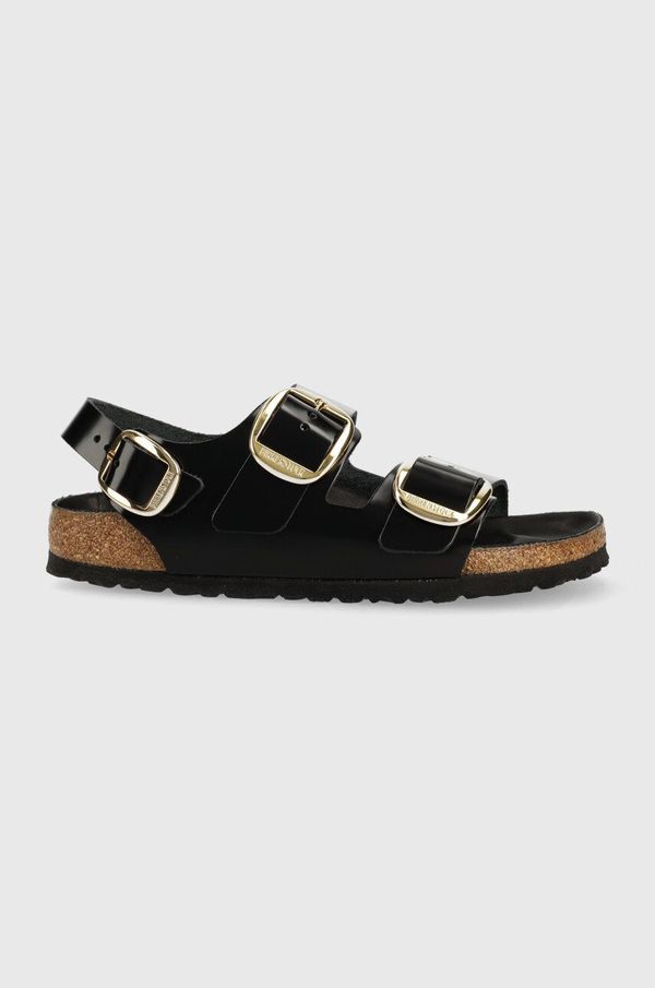 Birkenstock Usnjeni sandali Birkenstock Milano ženski, črna barva, 1024211