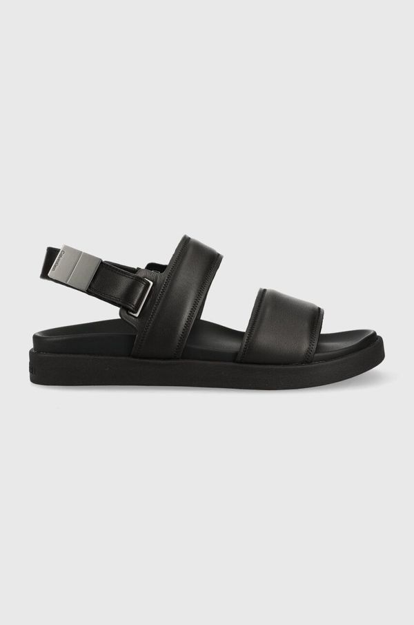 Calvin Klein Usnjeni sandali Calvin Klein BACK STRAP SANDAL LTH moški, črna barva, HM0HM00946