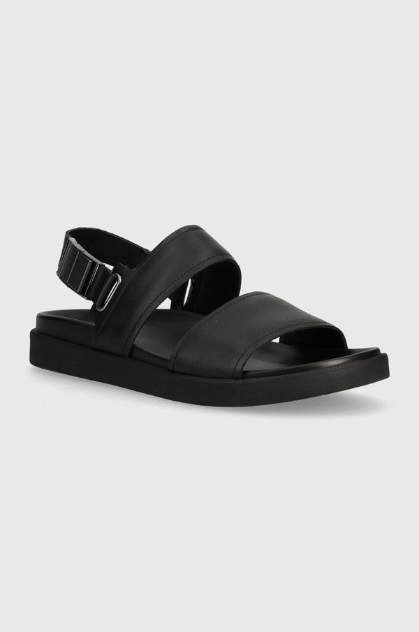 Calvin Klein Usnjeni sandali Calvin Klein BACK STRAP W/ ICONIC PLAQUE moški, črna barva, HM0HM01383