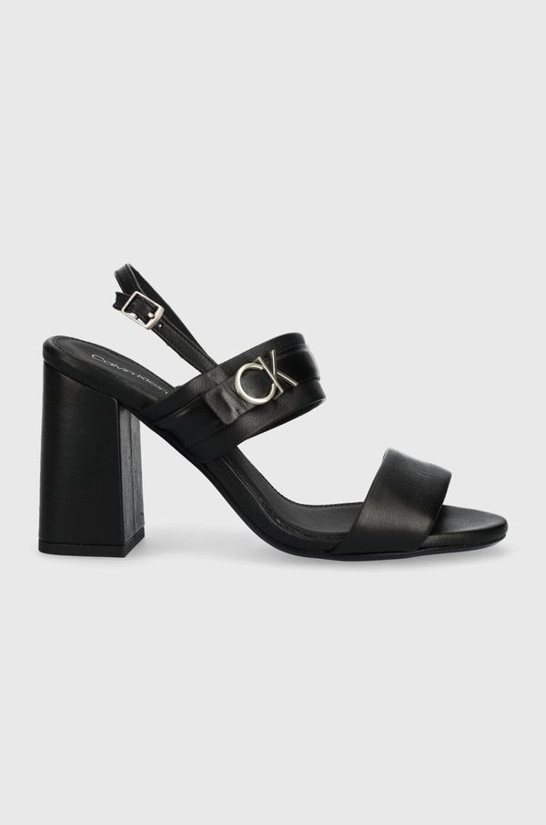 Calvin Klein Usnjeni sandali Calvin Klein BLOCK HL SANDAL 85HH W/HW črna barva, HW0HW01486