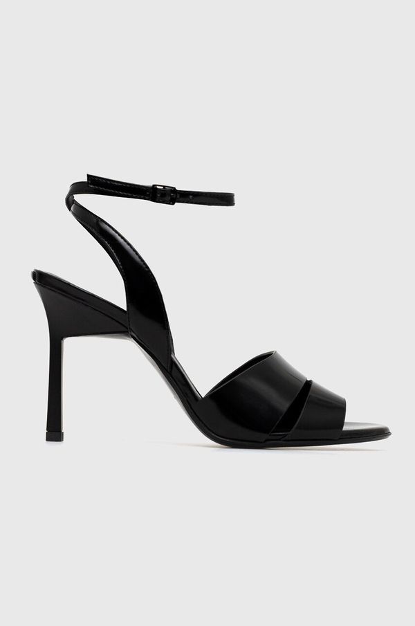 Calvin Klein Usnjeni sandali Calvin Klein GEO STIL SANDAL 90HH črna barva, HW0HW01462