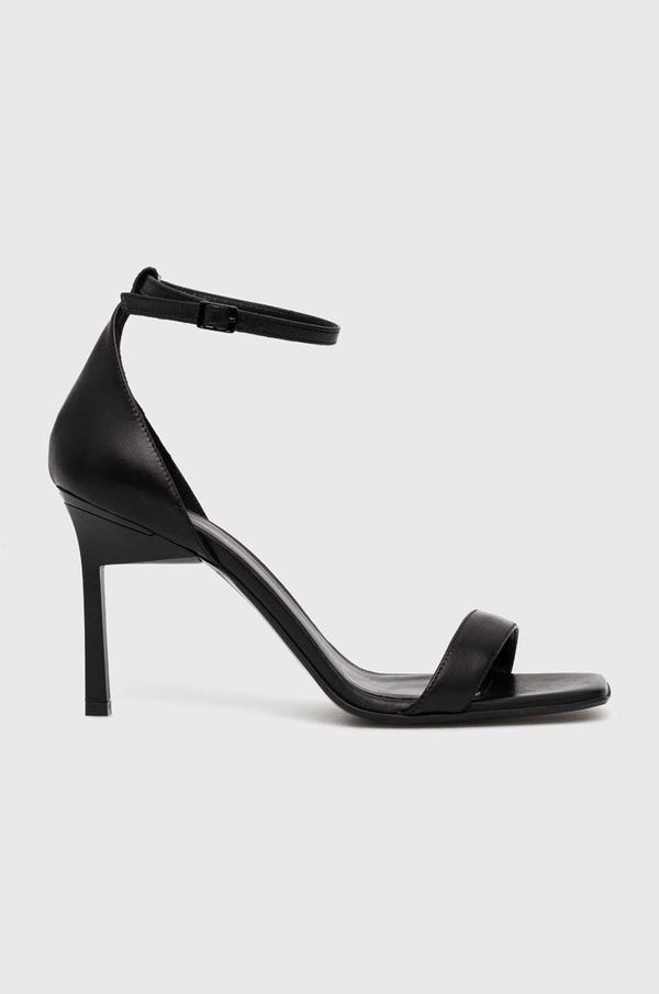 Calvin Klein Usnjeni sandali Calvin Klein GEO STILETTO črna barva, HW0HW01610