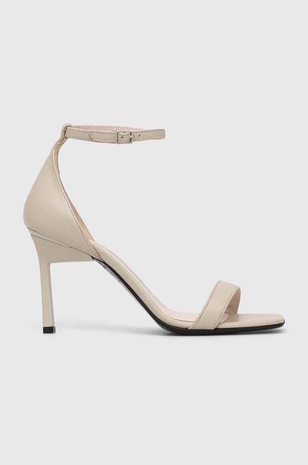 Calvin Klein Usnjeni sandali Calvin Klein GEO STILETTO SANDAL bež barva, HW0HW01610