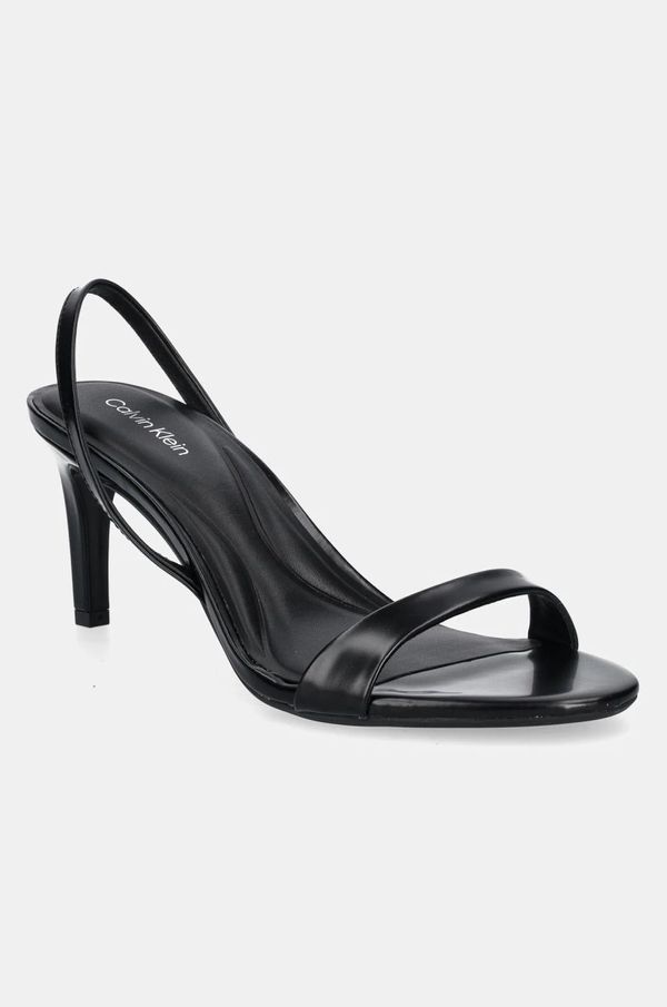 Calvin Klein Usnjeni sandali Calvin Klein HEEL D'ORSAY SANDAL 70 - BRUSH L črna barva, HW0HW02265