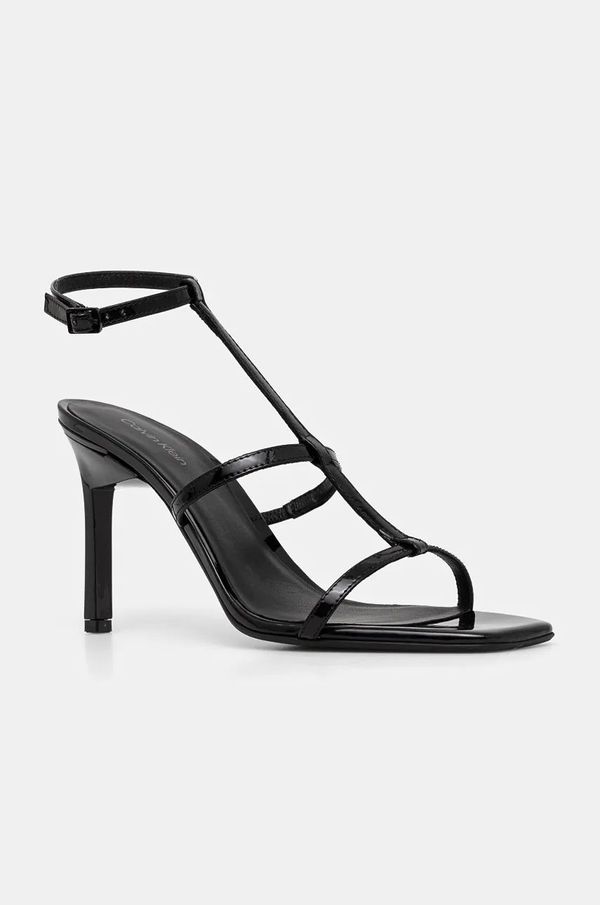 Calvin Klein Usnjeni sandali Calvin Klein HEEL GLADI SANDAL 90 PAT črna barva, HW0HW02312