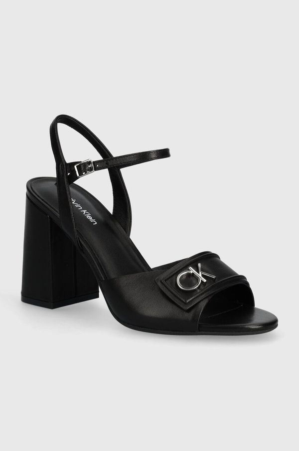 Calvin Klein Usnjeni sandali Calvin Klein HEEL SANDAL 85 RELOCK LTH črna barva, HW0HW01937