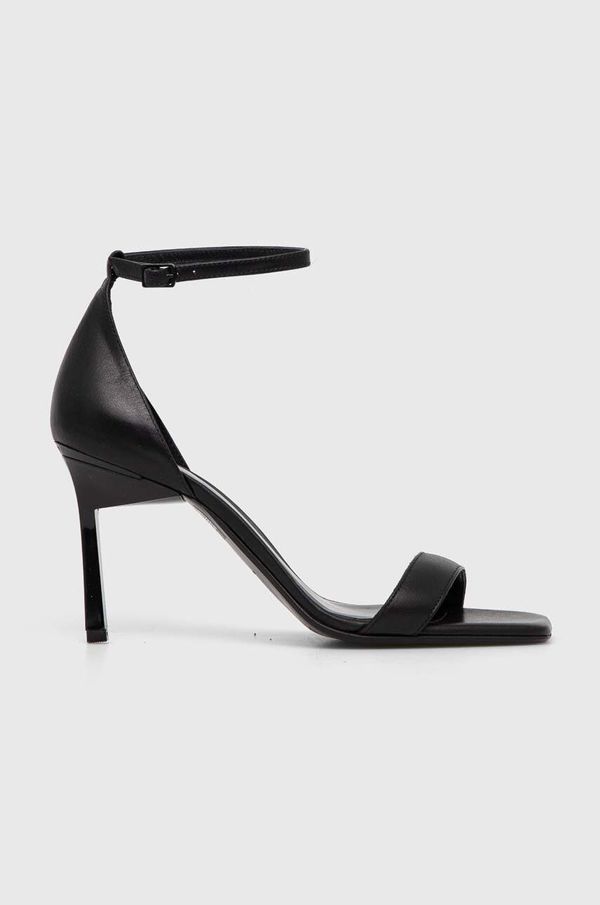 Calvin Klein Usnjeni sandali Calvin Klein HEEL SANDAL 90 LTH črna barva, HW0HW01944