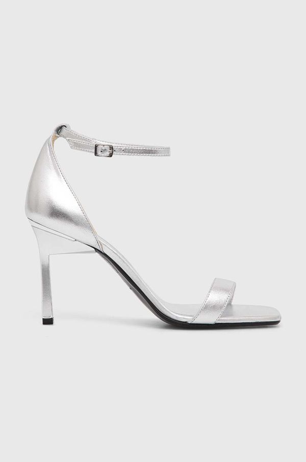 Calvin Klein Usnjeni sandali Calvin Klein HEEL SANDAL 90 MET srebrna barva, HW0HW02132