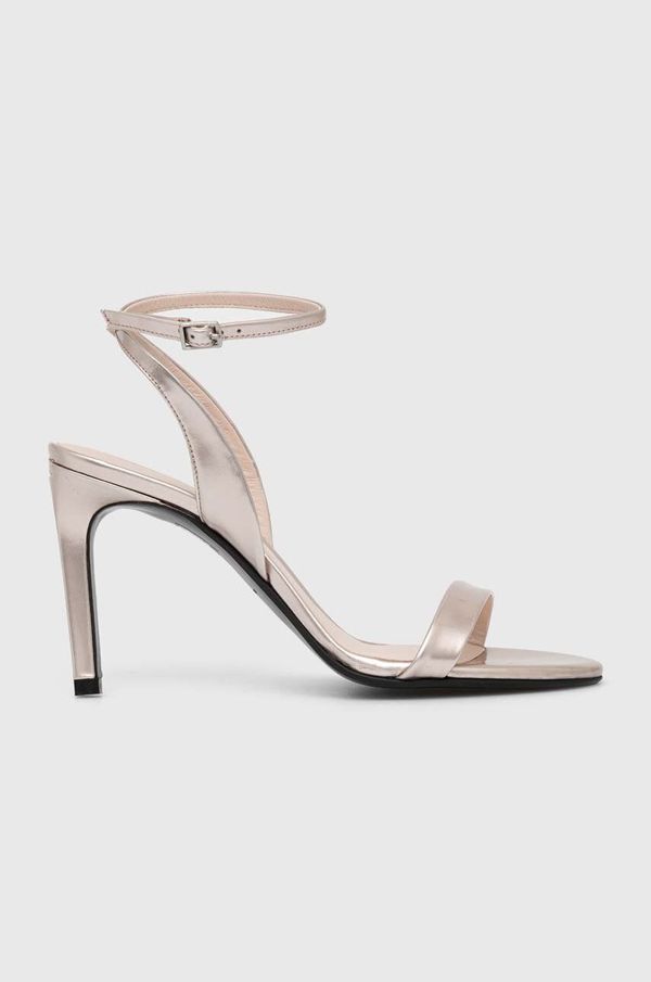 Calvin Klein Usnjeni sandali Calvin Klein HEEL SANDAL 90 PEARL zlata barva, HW0HW02026