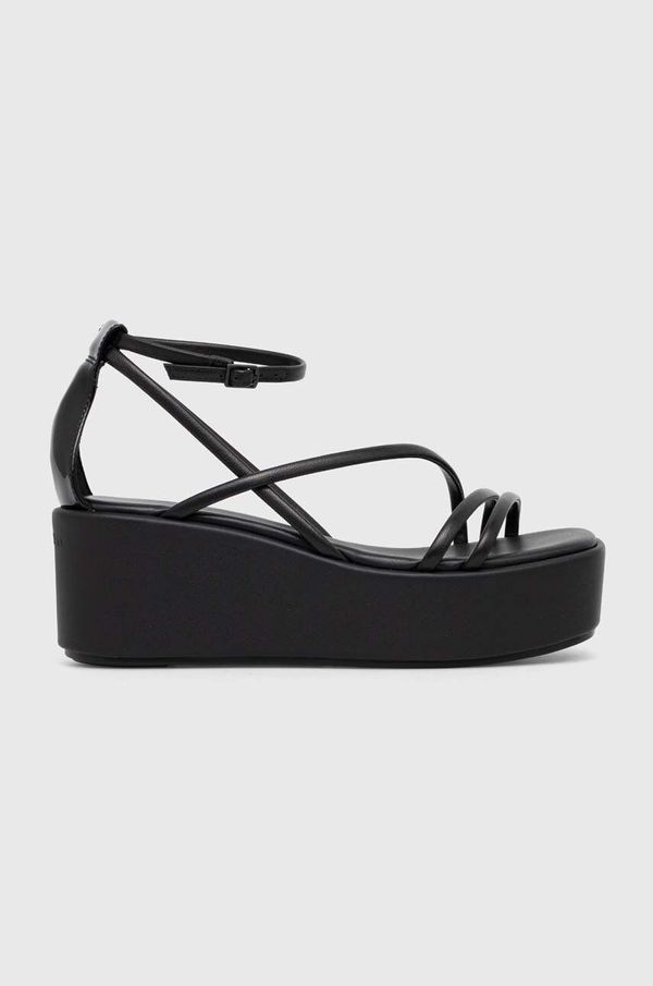 Calvin Klein Usnjeni sandali Calvin Klein WEDGE SANDAL 30 LTH ženski, črna barva, HW0HW01949