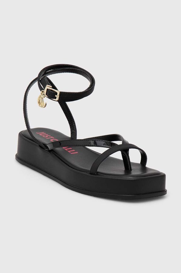 Just Cavalli Usnjeni sandali Just Cavalli ženski, črna barva, 76RA3S75