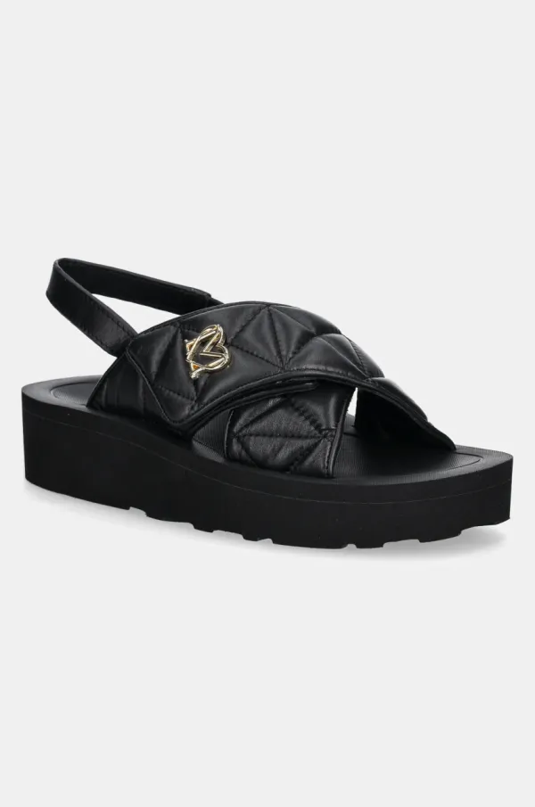 Love Moschino Usnjeni sandali Love Moschino ženski, črna barva, JA16044I1MIE0000
