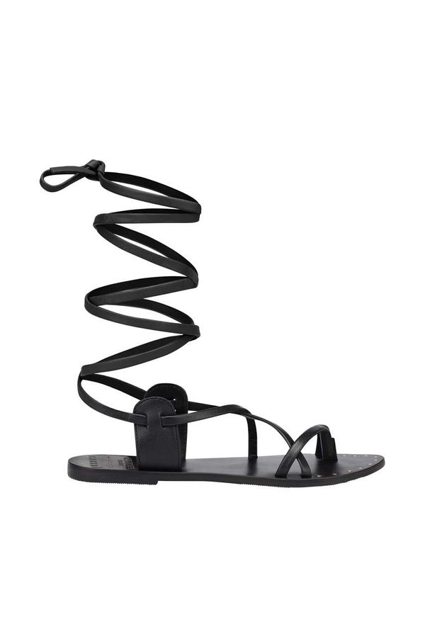 Manebi Usnjeni sandali Manebi Tie-Up Leather Sandals ženski, črna barva, L 7.0 Y0