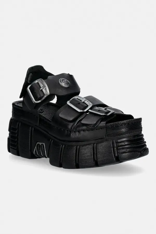 New Rock Usnjeni sandali New Rock TANK LEATHER BLACK, TOWER NEGRO + LATER