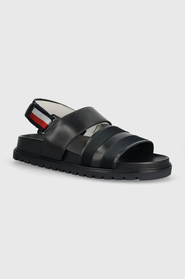 Tommy Hilfiger Usnjeni sandali Tommy Hilfiger ELEVATED STRAPPY SANDAL moški, mornarsko modra barva, FM0FM05008