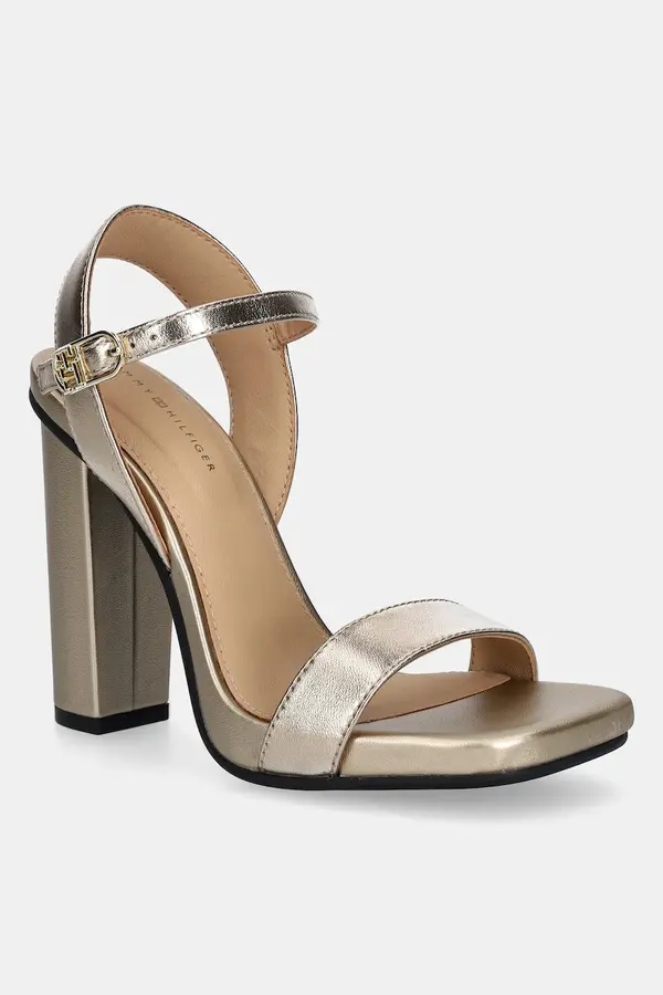Tommy Hilfiger Usnjeni sandali Tommy Hilfiger HIGH HEEL GOLDEN LEATHER SANDAL