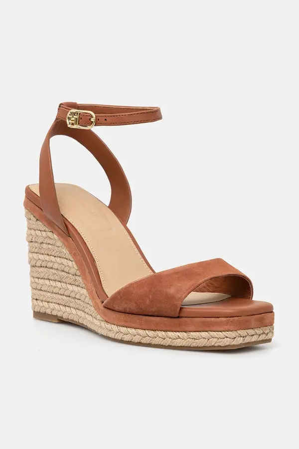 Tommy Hilfiger Usnjeni sandali Tommy Hilfiger LEATHER & SUEDE HIGH WEDGE ESPAD