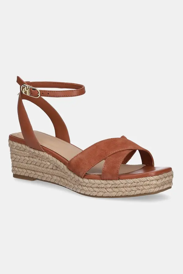 Tommy Hilfiger Usnjeni sandali Tommy Hilfiger LEATHER & SUEDE MID WEDGE ESPAD