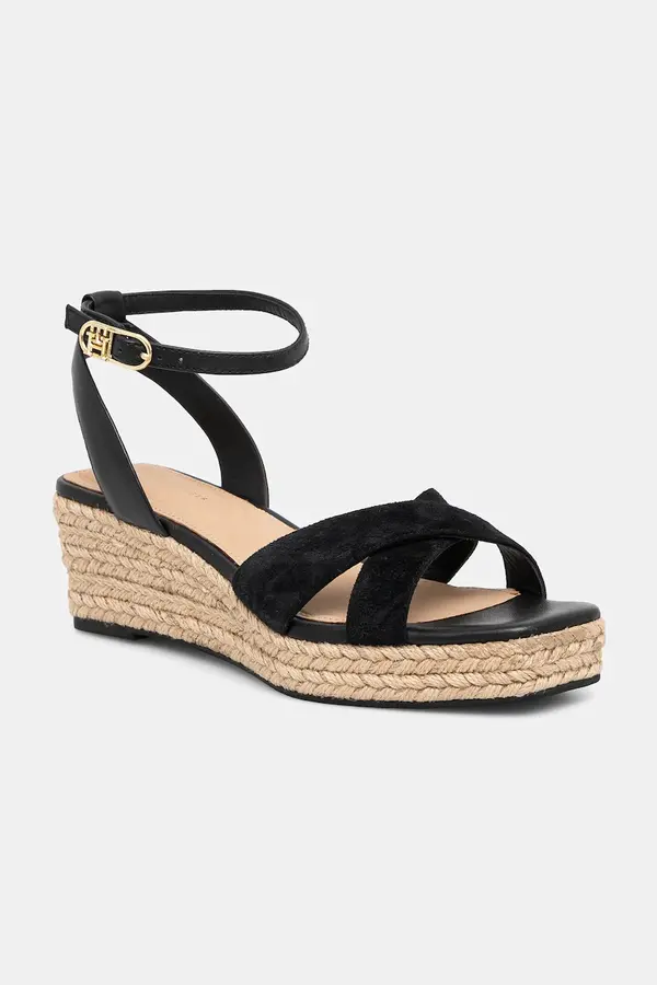 Tommy Hilfiger Usnjeni sandali Tommy Hilfiger LEATHER & SUEDE MID WEDGE ESPAD