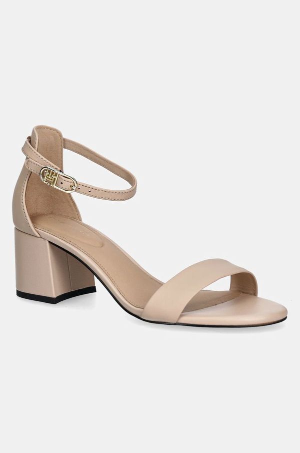 Tommy Hilfiger Usnjeni sandali Tommy Hilfiger LEATHER ANKLE STRAP HEEL SANDAL bež barva, FW0FW08673