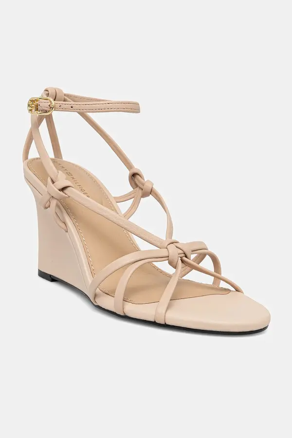 Tommy Hilfiger Usnjeni sandali Tommy Hilfiger LEATHER KNOTS WEDGE SANDAL