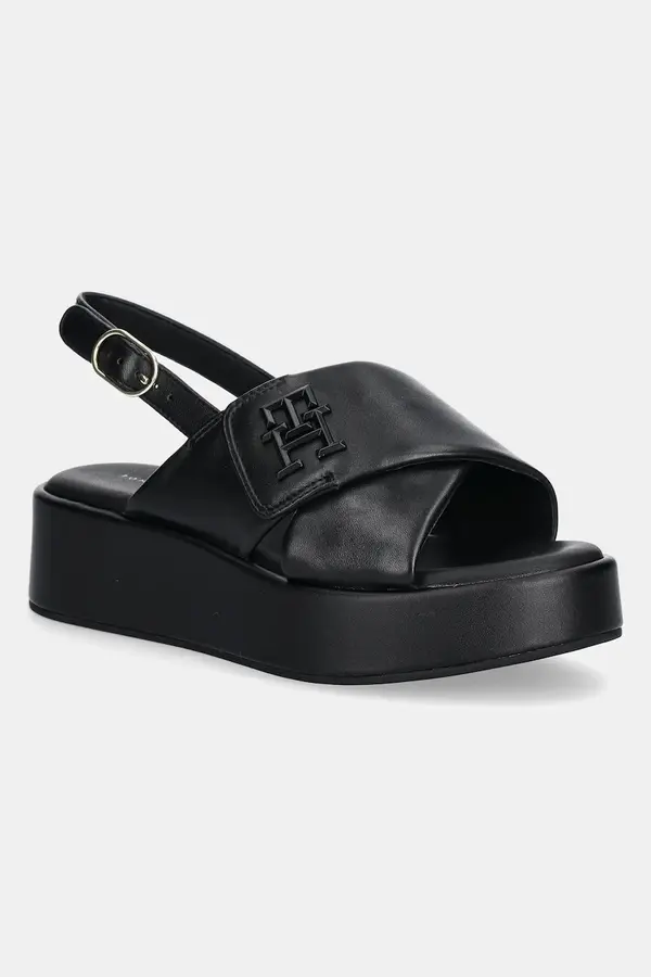 Tommy Hilfiger Usnjeni sandali Tommy Hilfiger TH LOGO HW PADDED LEATHER SANDAL