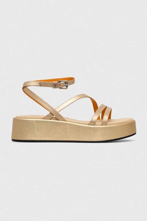 Tommy Hilfiger Usnjeni sandali Tommy Hilfiger TH STRAP GOLD PLATFORM ženski, zlata barva, FW0FW07729