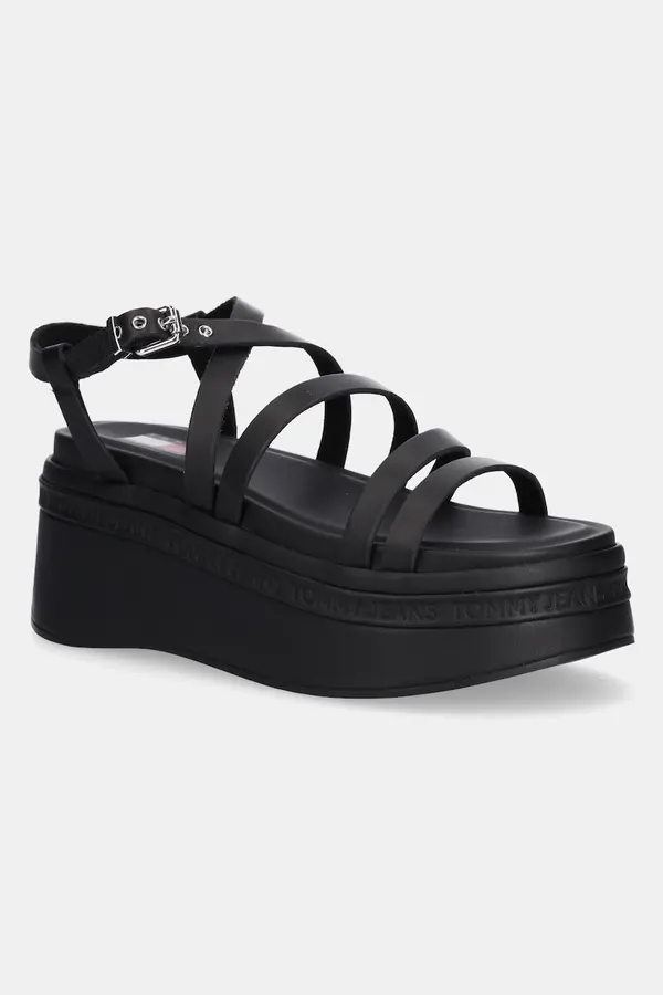 Tommy Jeans Usnjeni sandali Tommy Jeans WEDGY STRAPPY SANDAL