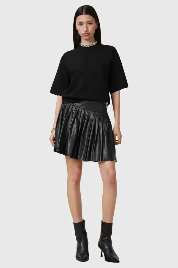 AllSaints Usnjeno krilo AllSaints VENA črna barva, W029RC